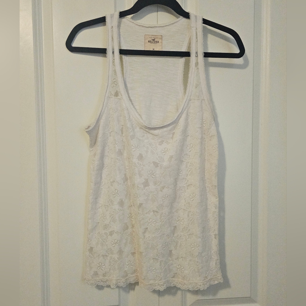 🔷️3 Items for$20🔷️ HOLISTER Womens cream Lace Sleeveless Tank Top SZ M